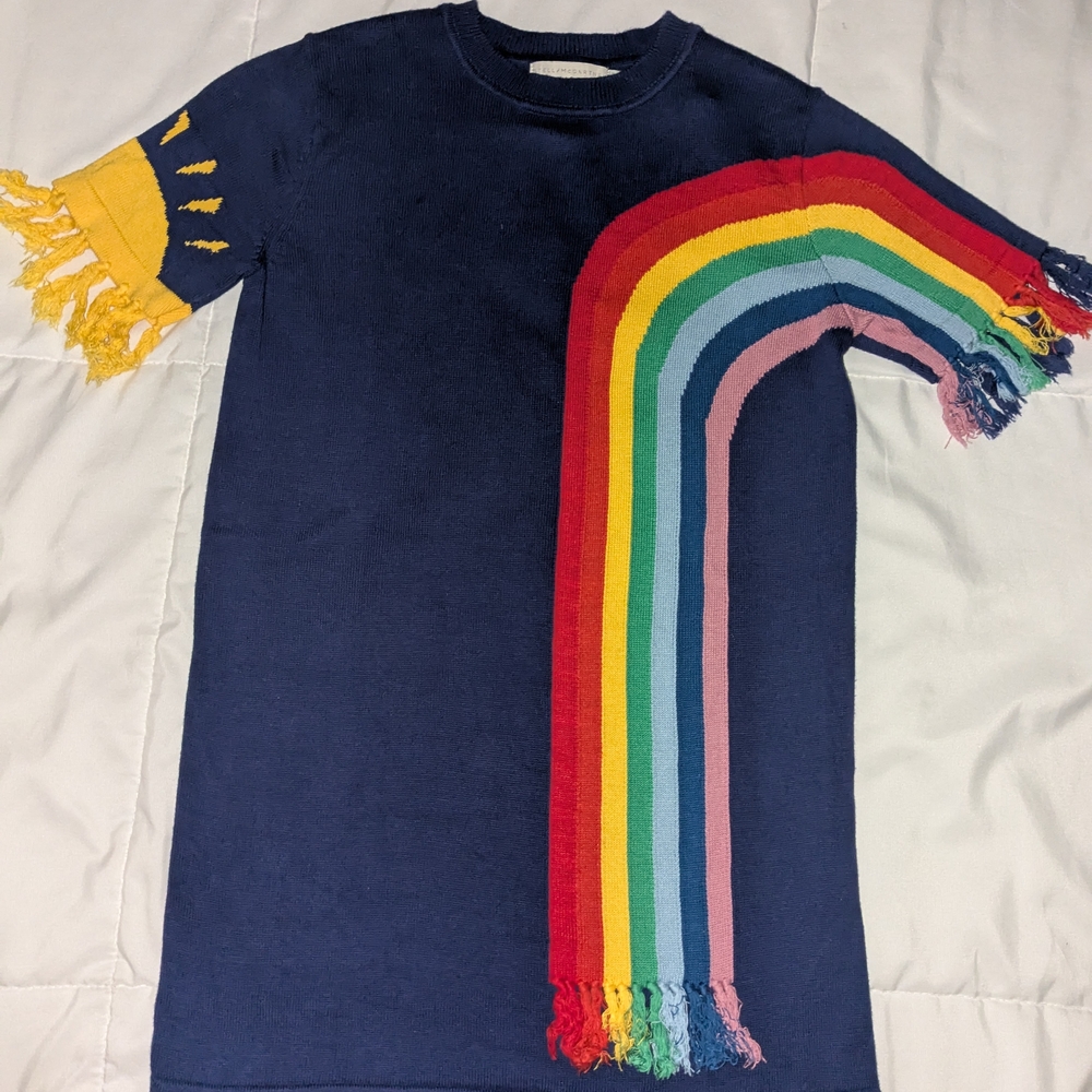 Stella McCartney Kids Rainbow Fringe Navy Sweater Dress